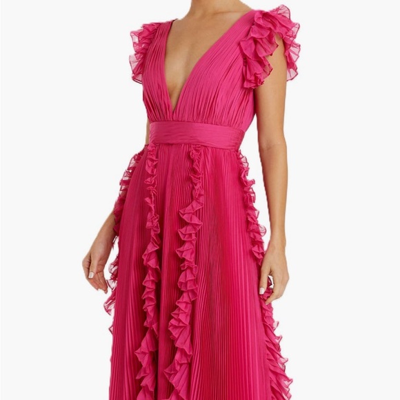 Mac Duggal Pink Ruffle Maxi Dress
